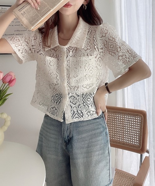 Ada.（エイダ）の「クロシェ レースショートシャツ（シャツ/ブラウス・レディース・アイボリー/ブラック/グレイッシュベージュ・FREE）」の21枚目の写真