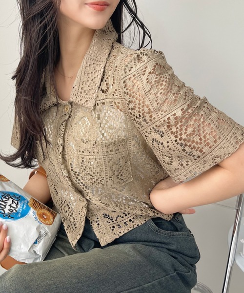 セール】クロシェ レースショートシャツ（シャツ/ブラウス）｜Ada