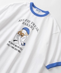 レトロタッチ ガールイラストプリント リンガーデザイン半袖Tシャツ/オーバーサイズ/【Selfie Freak】