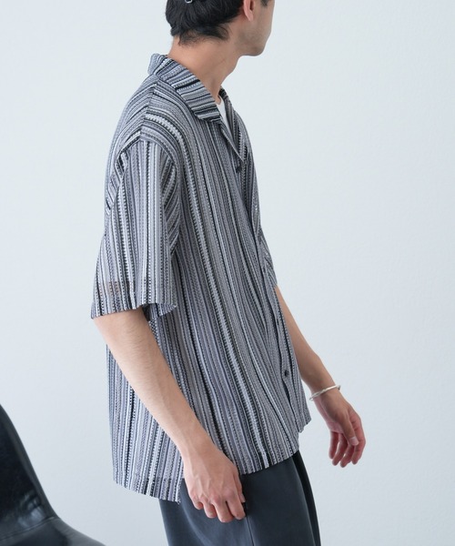 CIAOPANIC TYPY（チャオパニックティピー）の「マルチストライプ透かし編みバルファレースシャツ（シャツ/ブラウス・メンズ・ライトグレー/グリーン/オレンジ・MEDIUM/LARGE）」の13枚目の写真