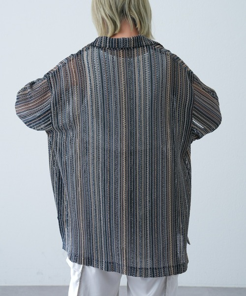 CIAOPANIC TYPY（チャオパニックティピー）の「マルチストライプ透かし編みバルファレースシャツ（シャツ/ブラウス・メンズ・ライトグレー/グリーン/オレンジ・MEDIUM/LARGE）」の21枚目の写真