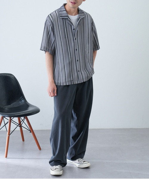 CIAOPANIC TYPY（チャオパニックティピー）の「マルチストライプ透かし編みバルファレースシャツ（シャツ/ブラウス・メンズ・ライトグレー/グリーン/オレンジ・MEDIUM/LARGE）」の15枚目の写真