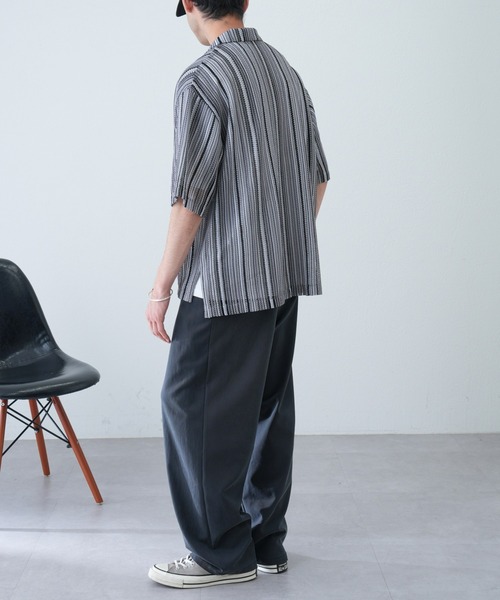 CIAOPANIC TYPY（チャオパニックティピー）の「マルチストライプ透かし編みバルファレースシャツ（シャツ/ブラウス・メンズ・ライトグレー/グリーン/オレンジ・MEDIUM/LARGE）」の16枚目の写真