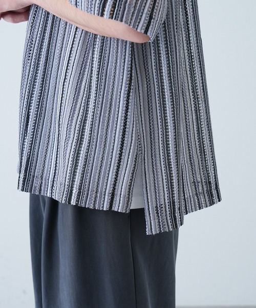 CIAOPANIC TYPY（チャオパニックティピー）の「マルチストライプ透かし編みバルファレースシャツ（シャツ/ブラウス・メンズ・ライトグレー/グリーン/オレンジ・MEDIUM/LARGE）」の8枚目の写真