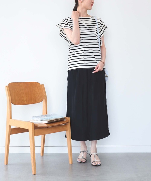 BEAMS HEART(ビームスハート)の「BEAMS HEART / 袖タック ボーダープルオーバー(Tシャツ/カットソー・レディース・グリーン/オフホワイト/ネイビー・FREE)」の5枚目の写真