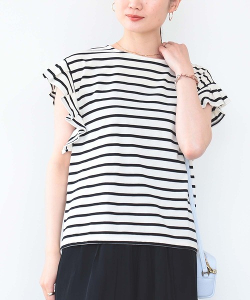 BEAMS HEART(ビームスハート)の「BEAMS HEART / 袖タック ボーダープルオーバー(Tシャツ/カットソー・レディース・グリーン/オフホワイト/ネイビー・FREE)」の7枚目の写真