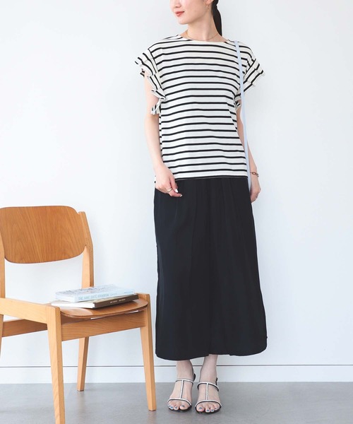 BEAMS HEART(ビームスハート)の「BEAMS HEART / 袖タック ボーダープルオーバー(Tシャツ/カットソー・レディース・グリーン/オフホワイト/ネイビー・FREE)」の4枚目の写真