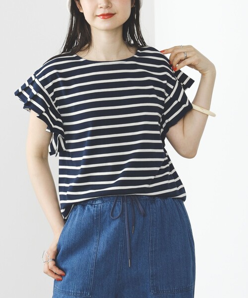 BEAMS HEART(ビームスハート)の「BEAMS HEART / 袖タック ボーダープルオーバー(Tシャツ/カットソー・レディース・グリーン/オフホワイト/ネイビー・FREE)」の21枚目の写真