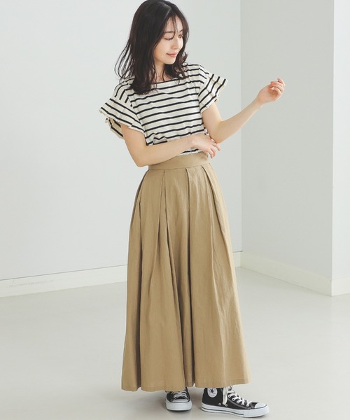 BEAMS HEART(ビームスハート)の「BEAMS HEART / 袖タック ボーダープルオーバー(Tシャツ/カットソー・レディース・グリーン/オフホワイト/ネイビー・FREE)」の9枚目の写真