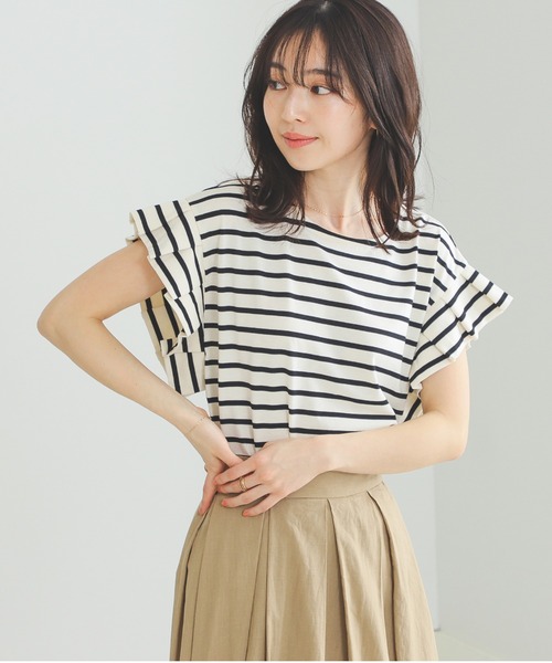 BEAMS HEART(ビームスハート)の「BEAMS HEART / 袖タック ボーダープルオーバー(Tシャツ/カットソー・レディース・グリーン/オフホワイト/ネイビー・FREE)」の12枚目の写真