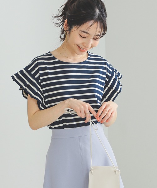 BEAMS HEART(ビームスハート)の「BEAMS HEART / 袖タック ボーダープルオーバー(Tシャツ/カットソー・レディース・グリーン/オフホワイト/ネイビー・FREE)」の20枚目の写真