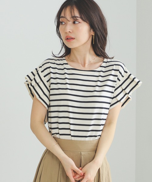 BEAMS HEART(ビームスハート)の「BEAMS HEART / 袖タック ボーダープルオーバー(Tシャツ/カットソー・レディース・グリーン/オフホワイト/ネイビー・FREE)」の13枚目の写真