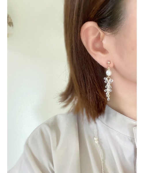 tone（トーン）の「【Hi-na】揺れるドロップビーズ＆パール　ピアス(MA)（ピアス（両耳用）・レディース・シルバー/クリア・FREE）」の6枚目の写真