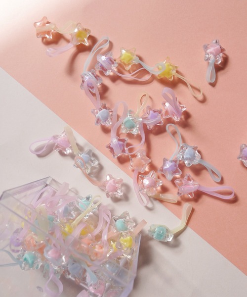 kids 】 クリアビーズ付き プチゴム / プチヘアゴム ( 花 / 星