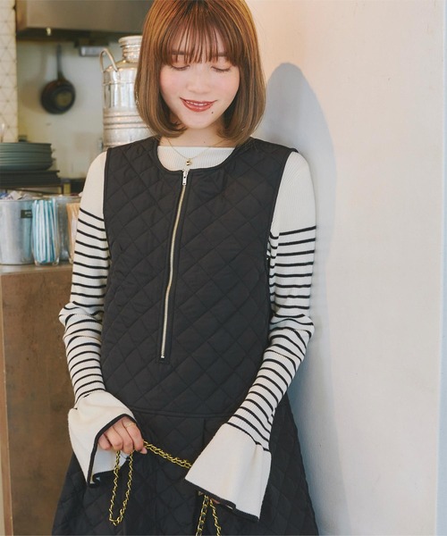 titivate（ティティベイト）の「キルティングショートジャンパースカート（ジャンパースカート・レディース・ブラック/カーキ・S/M）」の8枚目の写真