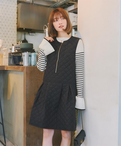 titivate（ティティベイト）の「キルティングショートジャンパースカート（ジャンパースカート・レディース・ブラック/カーキ・S/M）」の9枚目の写真