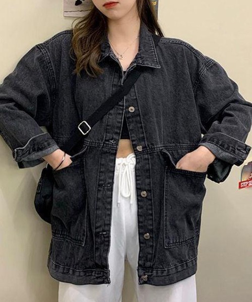 gossip!ロサンゼルス(ゴシップロサンゼルス)の「YUGA ルーズシルエット デニムジャケット(デニムジャケット・レディース・ブルー/ブラック・FREE)」の2枚目の写真