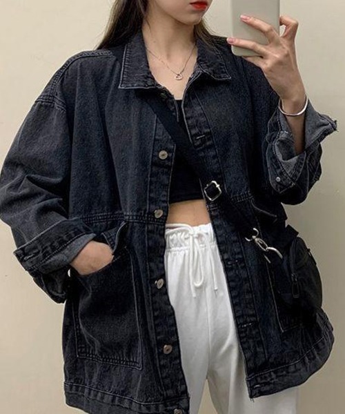 gossip!ロサンゼルス(ゴシップロサンゼルス)の「YUGA ルーズシルエット デニムジャケット(デニムジャケット・レディース・ブルー/ブラック・FREE)」の3枚目の写真