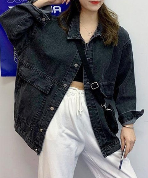 gossip!ロサンゼルス(ゴシップロサンゼルス)の「YUGA ルーズシルエット デニムジャケット(デニムジャケット・レディース・ブルー/ブラック・FREE)」の4枚目の写真