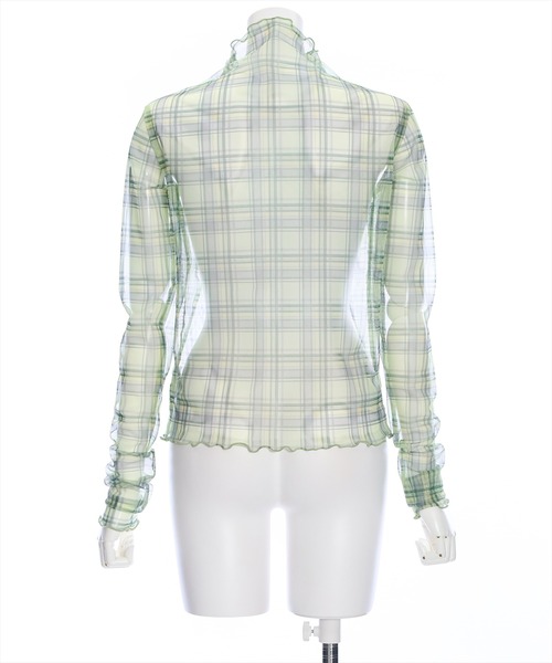 clear（クリア）の「チェック柄チュールシアートップス（Tシャツ/カットソー・レディース・グリーン/ブルー・F）」の6枚目の写真