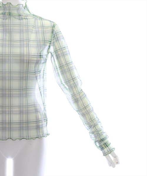 clear（クリア）の「チェック柄チュールシアートップス（Tシャツ/カットソー・レディース・グリーン/ブルー・F）」の8枚目の写真