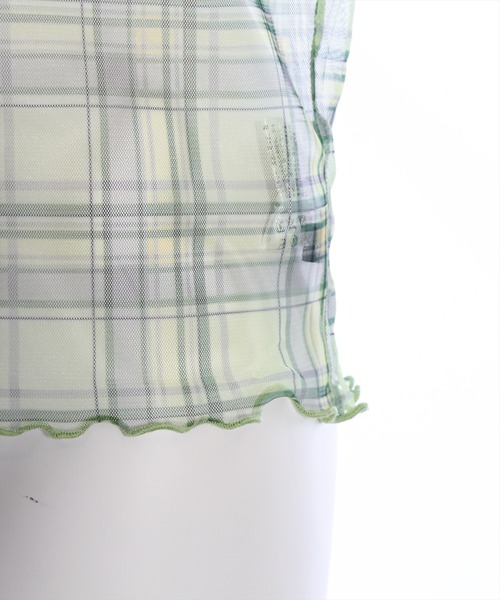 clear（クリア）の「チェック柄チュールシアートップス（Tシャツ/カットソー・レディース・グリーン/ブルー・F）」の9枚目の写真