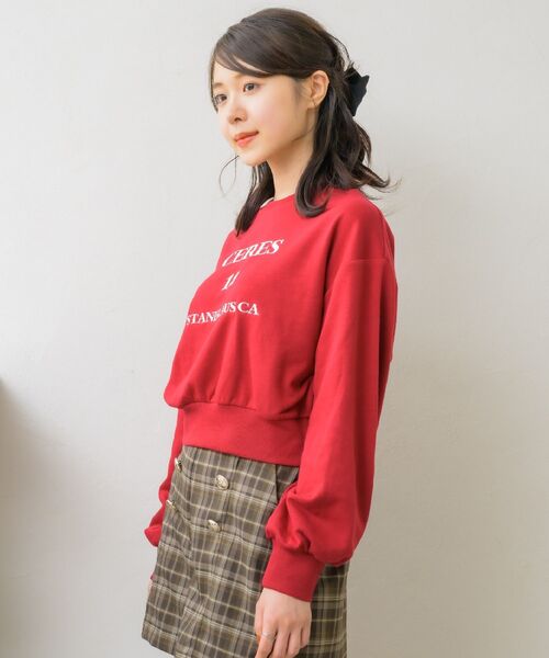 コーデ売り レトロガール 赤チェックスカート 刺繍スウェット マフラー プレートケーブルNTカーデ|ems excite | RETRO GIRL ONLINE