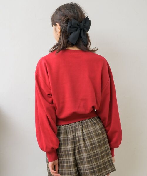 コーデ売り レトロガール 赤チェックスカート 刺繍スウェット