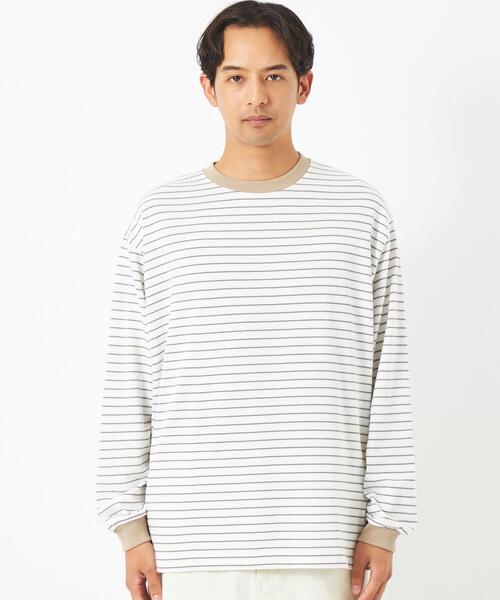 green label relaxing（グリーンレーベルリラクシング）の「マルチボーダー クルーネック 長袖 Tシャツ（Tシャツ/カットソー・メンズ・オフホワイト/ベージュ・S/M/L/XL）」の3枚目の写真