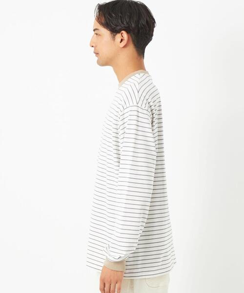 green label relaxing（グリーンレーベルリラクシング）の「マルチボーダー クルーネック 長袖 Tシャツ（Tシャツ/カットソー・メンズ・オフホワイト/ベージュ・S/M/L/XL）」の4枚目の写真