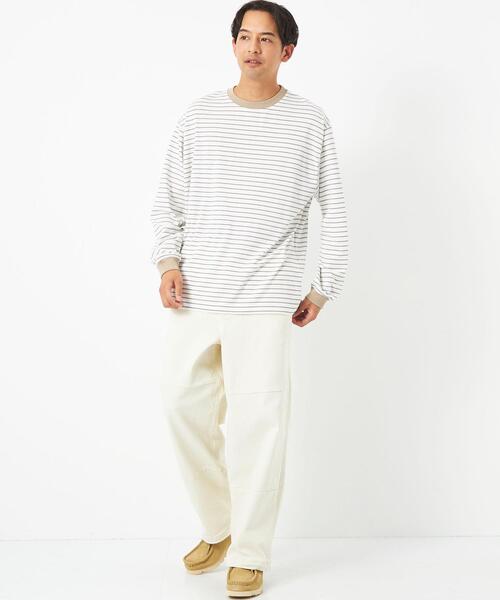 green label relaxing（グリーンレーベルリラクシング）の「マルチボーダー クルーネック 長袖 Tシャツ（Tシャツ/カットソー・メンズ・オフホワイト/ベージュ・S/M/L/XL）」の6枚目の写真