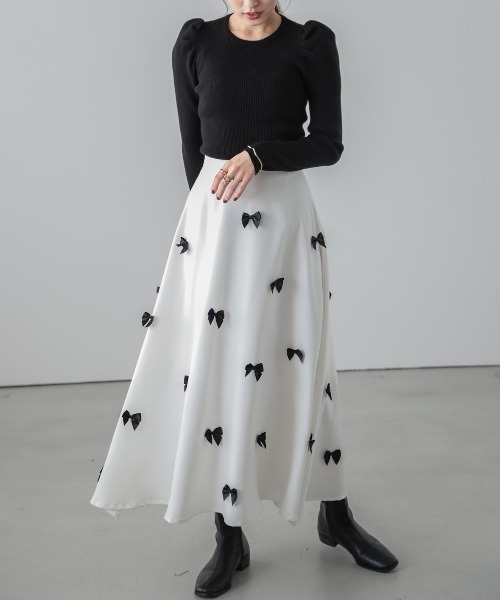 AMELY(エミリー)の「リボンAラインスカート(スカート・レディース・ホワイト/ブラック・M/L)」の12枚目の写真