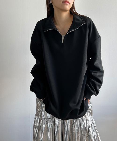 Kotoe(コトエ)の「【UNISEX】 ビッグシルエット ハーフジッププルオーバー ハイネックスウェット(スウェット・レディース・グレー/ブラック・FREE)」の7枚目の写真