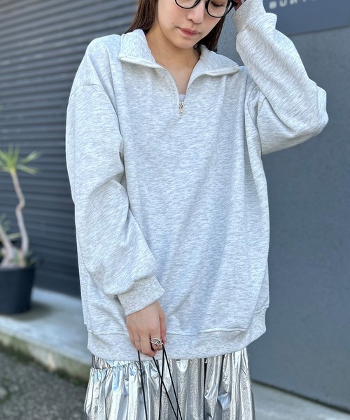 Kotoe(コトエ)の「【UNISEX】 ビッグシルエット ハーフジッププルオーバー ハイネックスウェット(スウェット・レディース・グレー/ブラック・FREE)」の3枚目の写真