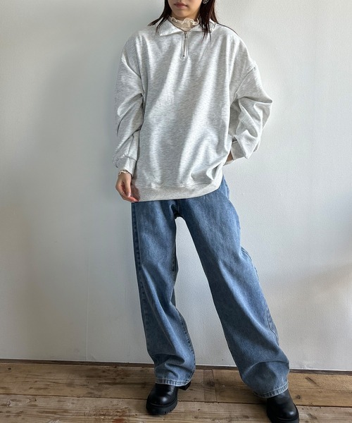 Kotoe(コトエ)の「【UNISEX】 ビッグシルエット ハーフジッププルオーバー ハイネックスウェット(スウェット・レディース・グレー/ブラック・FREE)」の16枚目の写真