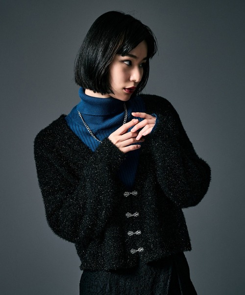 Ellno de Mavie(エルノデメヴィ)の「ラメシャギーメタルチャイナカーディガン(カーディガン/ボレロ・レディース・ブラック/ブルー/ボルドー・FREE)」の1枚目の写真