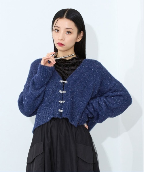 Ellno de Mavie(エルノデメヴィ)の「ラメシャギーメタルチャイナカーディガン(カーディガン/ボレロ・レディース・ブラック/ブルー/ボルドー・FREE)」の7枚目の写真