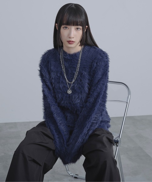 美品　SONO ソーノ　フォックス混シャギーニット　グレージュ　ゆったりサイズ1 d115-00.jpg