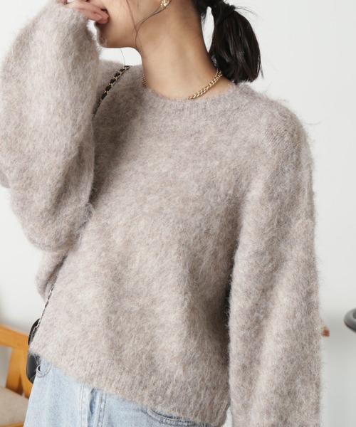 FREE'S MART(フリーズマート)の「◇ウール混リサイクルエコシャギーショート丈ニット(ニット/セーター・レディース・ベージュ/グリーン/グレー/ピンク/ホワイト・FREE)」の3枚目の写真