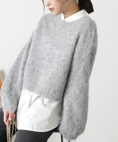 FREE'S MART(フリーズマート)の「◇ウール混リサイクルエコシャギーショート丈ニット(ニット/セーター・レディース・ベージュ/グリーン/グレー/ピンク/ホワイト・FREE)」の1枚目の写真