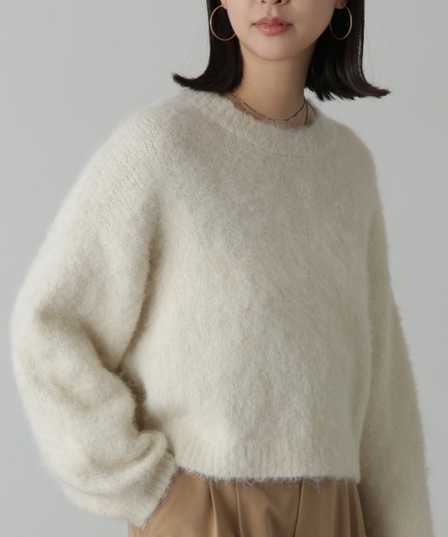 FREE'S MART(フリーズマート)の「◇ウール混リサイクルエコシャギーショート丈ニット(ニット/セーター・レディース・ベージュ/グリーン/グレー/ピンク/ホワイト・FREE)」の2枚目の写真