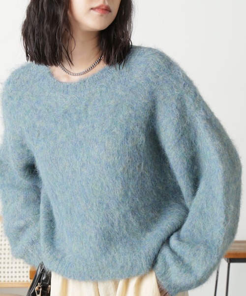 FREE'S MART(フリーズマート)の「◇ウール混リサイクルエコシャギーショート丈ニット(ニット/セーター・レディース・ベージュ/グリーン/グレー/ピンク/ホワイト・FREE)」の4枚目の写真