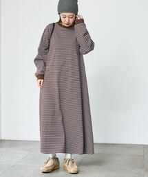 coen | USAコットンレトロボーダーフレアマキシワンピース(ワンピース)