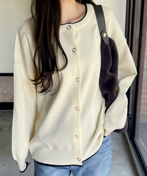 GeeRA（ジーラ）の「前後2way配色スポンディッシュカーディガン（カーディガン/ボレロ・レディース・モカ/ブラック/アイボリー/その他・SMALL/MEDIUM/LARGE）」の2枚目の写真