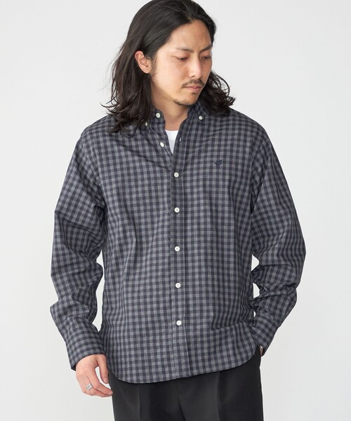 SHIPS(シップス)の「【WEB限定】SHIPS: MADE IN JAPAN ワンポイント ロゴ ギンガムチェック シャツ(シャツ/ブラウス・メンズ・グレー/ネイビー・SMALL/MEDIUM/X-LARGE/LARGE)」の2枚目の写真