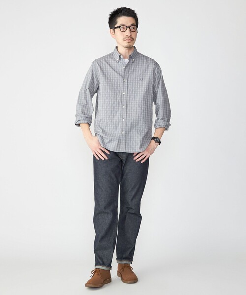 SHIPS(シップス)の「【WEB限定】SHIPS: MADE IN JAPAN ワンポイント ロゴ ギンガムチェック シャツ(シャツ/ブラウス・メンズ・グレー/ネイビー・SMALL/MEDIUM/X-LARGE/LARGE)」の3枚目の写真