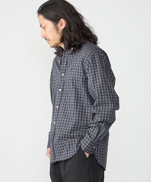 SHIPS(シップス)の「【WEB限定】SHIPS: MADE IN JAPAN ワンポイント ロゴ ギンガムチェック シャツ(シャツ/ブラウス・メンズ・グレー/ネイビー・SMALL/MEDIUM/X-LARGE/LARGE)」の9枚目の写真