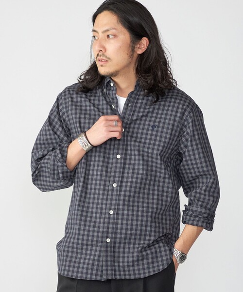SHIPS(シップス)の「【WEB限定】SHIPS: MADE IN JAPAN ワンポイント ロゴ ギンガムチェック シャツ(シャツ/ブラウス・メンズ・グレー/ネイビー・SMALL/MEDIUM/X-LARGE/LARGE)」の14枚目の写真