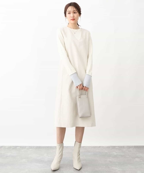 MK MICHEL KLEIN(エムケーミッシェルクラン)の「ダイヤキルトジャガードジャンスカ/洗える(ジャンパースカート・レディース・アイボリー/ネイビー・38)」の1枚目の写真