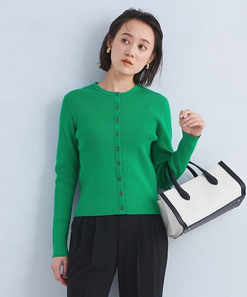 green label relaxing(グリーンレーベルリラクシング)の「<1_OF MINE>フォルムリブ クルーネック カーディガン ーウォッシャブル-(カーディガン/ボレロ・レディース・その他1/ネイビー/ロイヤルブルー/ケリー・FREE)」の2枚目の写真